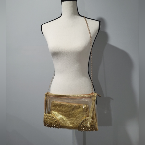 PVC Transparent Crossbody or Wristlet Bag, Gold, 2 Piece - Picture 15 of 16